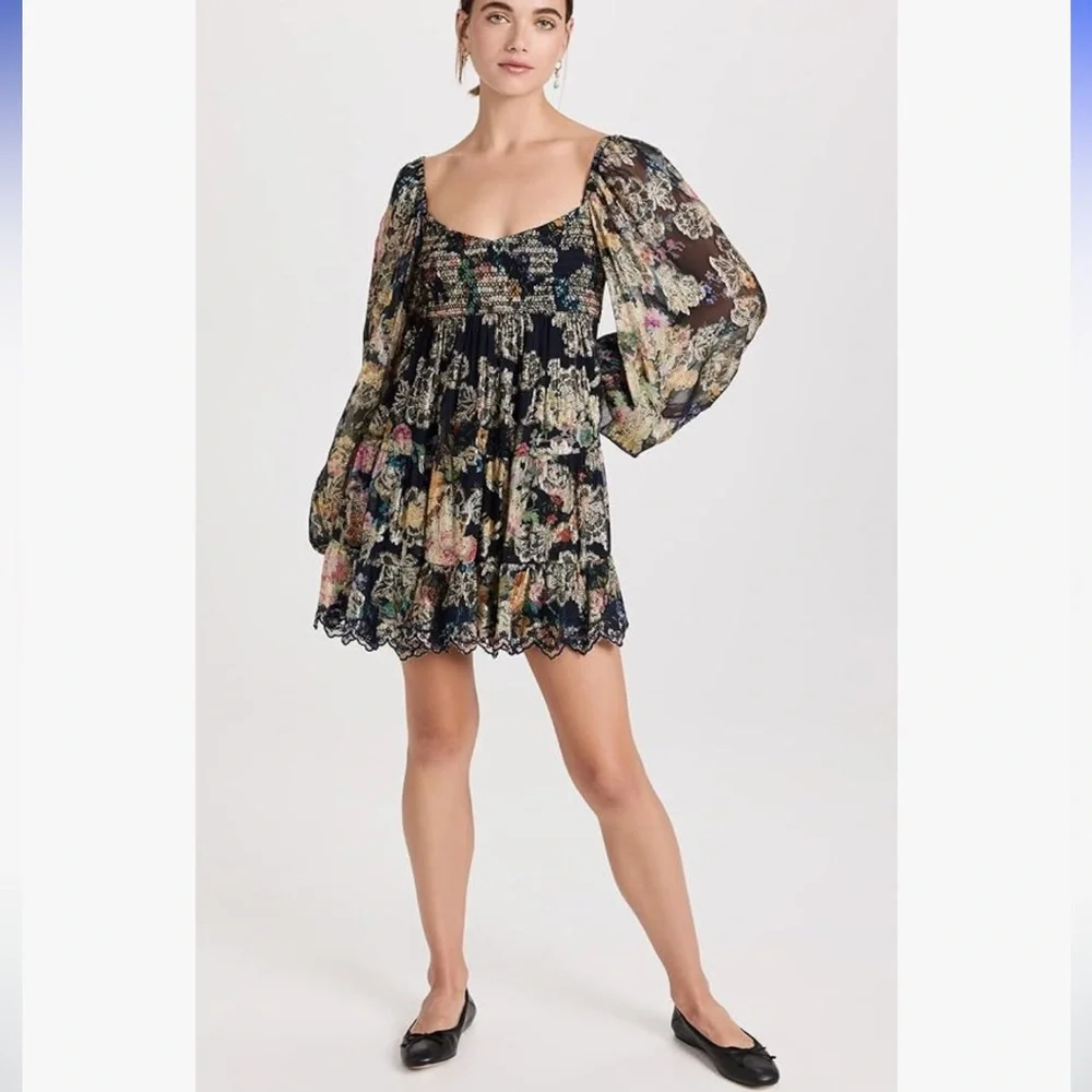 HEMANT & NANDITA Multicolor Rafa Short Floral Long Sleeve Dress - Picture 3 of 11